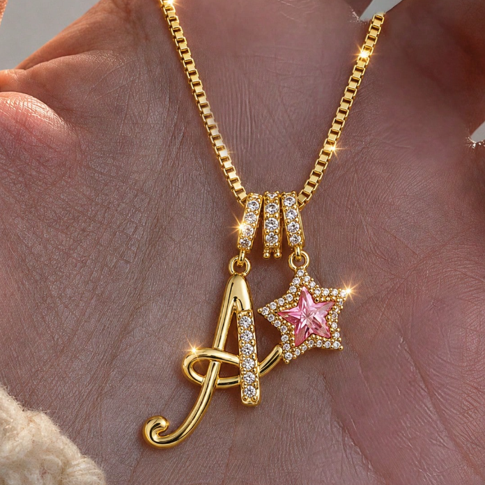 Pink Orbit Initial Necklace